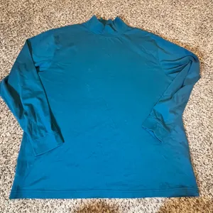 LL Bean Womens XL Mock Neck Long Sleeve Shirt Teal Blue Traditional Fit Knit Top thumbnail 1