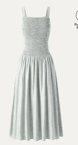 OGL Green White Striped Smocked Midi Bra Dress Mizzle Green Large New thumbnail 1