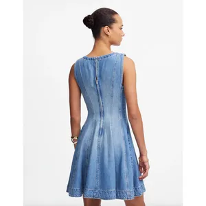 Madewell Circle Mini Dress Airy Denim Ashbury Wash Blue Fit Flare XXS NWT thumbnail 4