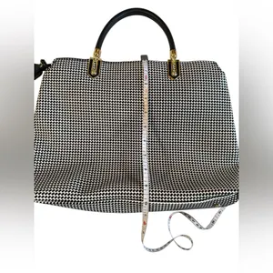 Gianni Bini Black & White Geometric Dot Structured Satchel with Gold‎ Hardware thumbnail 10