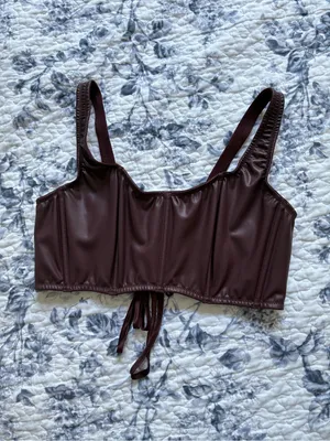 Victoria's Secret Faux Leather Mini Corset Top Lace Up, NWT, L, Burgundy Brown thumbnail 15