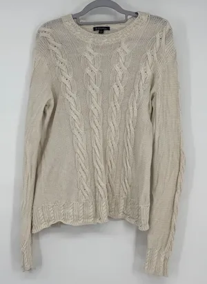 Brooks Brothers Silk Cotton Cable Knit Sweater Womens Large Cream Off White L‎ thumbnail 1