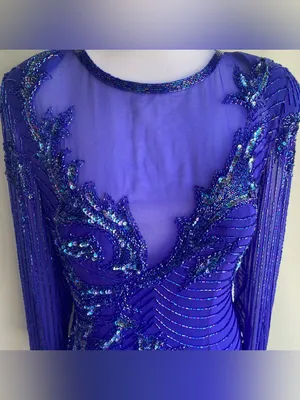A.J. Bari vintage blue beaded silk floor length gown glamour gala black tie 12 thumbnail 5