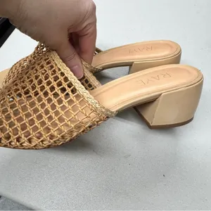 Revolve Raye Tan Leather Crochet Slip On Mule Heels Womens 8.5 Boho Beachy thumbnail 5