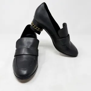 [Kurt Geiger London] Black Raquel Block Heel Leather Loafers Chain Sz 39 US 8.5 thumbnail 5