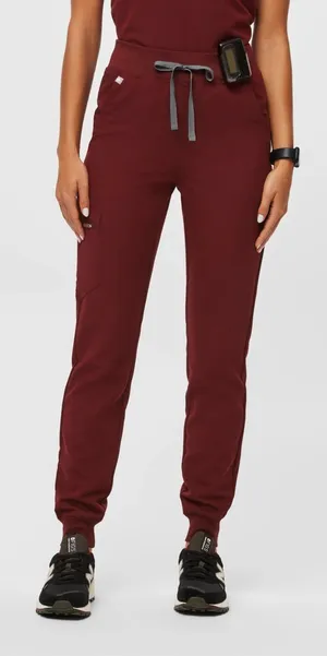 Figs Women’s High Waisted Zamora Jogger Scrub Pants Pull On in Burgundy ST thumbnail 1