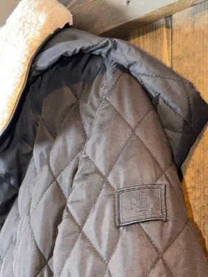 Lauren Ralph Lauren Black Quilted Coat with‎ Cream Faux-Sherpa Collar thumbnail 4