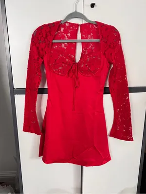 HOUSE OF CB Jennica Long Sleeve Satin & Lace Minidress, S thumbnail 5