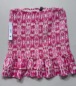 AQUA Womens Smocked Floral Ruffled Elastic Waist Pull On Skirt Sz large NWT thumbnail 1