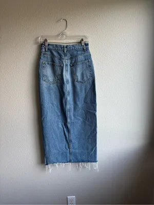 Denim Midi Skirt with Front Slit thumbnail 4