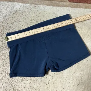 Abercrombie & Fitch Y2K Foldover Yoga Shorts Womens Small Navy Blue Preppy Crest thumbnail 3