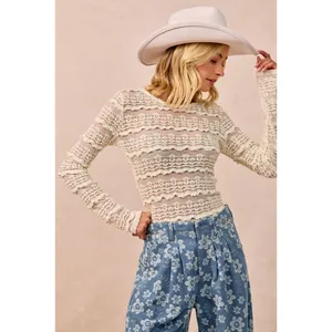 BiBi Ruffles Detail Flower Lace Top - Cream - Small thumbnail 2