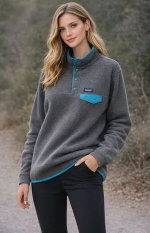 Patagonia Synchilla Snap-T Fleece Pullover Women’s XL Gray Teal Classic Logo thumbnail 1
