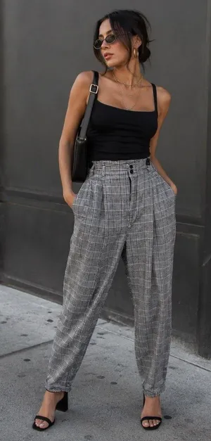 Gitano Plaid Pants 80s Sz 16 Waist 30” To 34” Grunge Academic Paperbag Baggy thumbnail 1