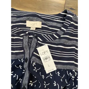 LOFT Outlet L NWT Navy Stripe Floral Shirt Dress Tie Waist thumbnail 6