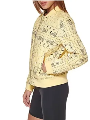 NWT $100 Levi's Yellow Bandana Paisley Diamond Quilted Bomber Jacket XL thumbnail 4