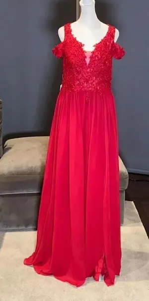 Women’s A-Line Cap Sleeve Bridesmaid Prom Party Dress with Leg Slit Size L NWT thumbnail 1