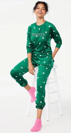 Joyspun green polka dot pajama set size small/medium thumbnail 1