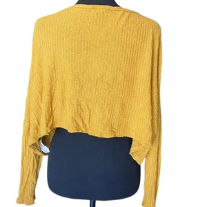 Slouchy Top Golden Mustard Indie Sleaze Lagenlook Boho Ribbed Knit Popover M thumbnail 3