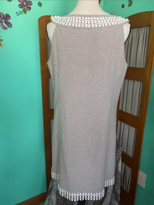 Tibi light brown & White Gingham Midi Dress with Crochet Trim thumbnail 8