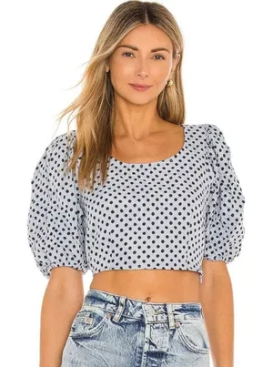 Free People Polka‎ Dot Crop Top Puff Sleeve Size 6 thumbnail 1