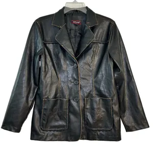 American Vintage Y2K 90s Faux Leather Brown Pleather Jacket Boho Hippie Flower Lace Distressed thumbnail 1
