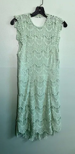 Free People Daydream Fairy Mint Bodycon Mini Lace Open Back Slip Dress Size S thumbnail 1