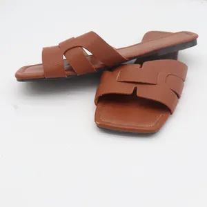 FASHION Brown Textured H-Band Flat Slide Sandals Square Toe Size 10 43 0050 thumbnail 2