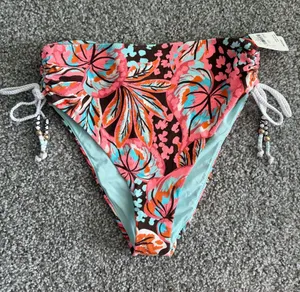 aerie Floral Bikini Bottoms in Coral, Turquoise & Brown thumbnail 1