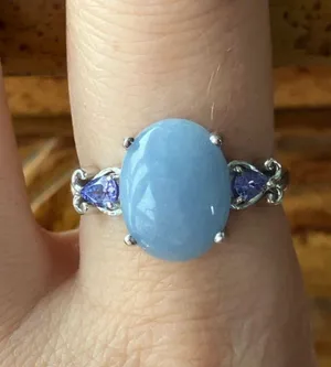 Natural Angelite Tanzanite Sterling Silver Ring Size 8.75 thumbnail 1