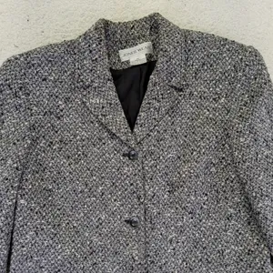 Vtg JONES WEAR Women's Blazer 14 Black White Tweed Collar Button‎ Front Jacket thumbnail 3