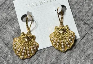 Talbots Gold & Pearl Shell Drop Earrings NWT thumbnail 3