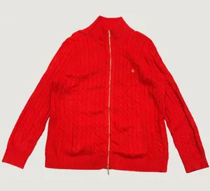 Ralph Lauren L-RL Red Cashmere Cable Knit Full Zip Cardigan Sweater 1X Preppy thumbnail 1