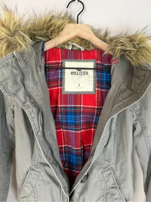Y2K Hollister Bella Swan Olive Green Fur Trim Hooded Jacket Grail size Small thumbnail 6