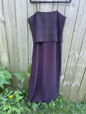 Daymor Couture Two-Piece Beaded Maxi Dress in Plum thumbnail 2