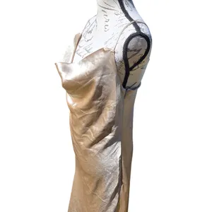 Birdy Grey Champagne Gold Slip Maxi‎ Dress Cowl Neck Spaghetti Straps M thumbnail 3