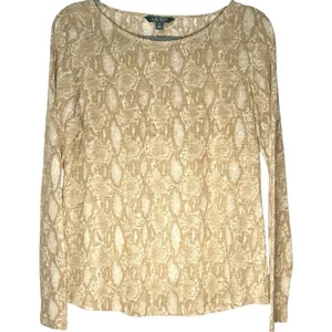 LRL Ralph Lauren Linen Snake Print Long Sleeve Tan Boatneck‎ Top Size Medium thumbnail 1