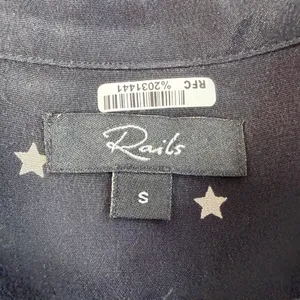 Rails Women's Small Black Star Print 100% Silk Long Sleeve Button Up Shirt thumbnail 3