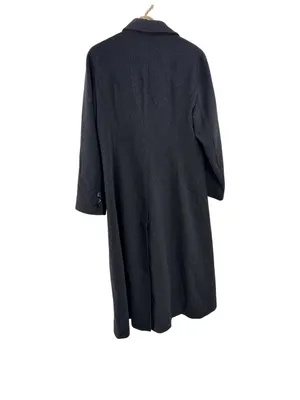 Anne Klein black dark Charcoal Gray Tailored Trench car Coat 100% wool winter thumbnail 2