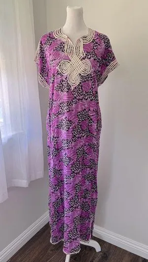 Magenta Leopard Print Embroidered Lightweight Maxi Dress Purple Size XL thumbnail 1