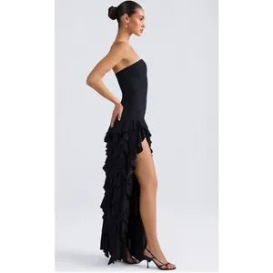 Oh Polly Diletta Ruffle-Trim Strapless Gown Maxi Dress in Black Size 2 New thumbnail 5