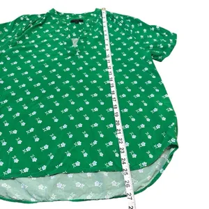 J.Crew Green Floral Print V Neck Short Sleeve Blouse Feminine Cheerful Botanical Medium thumbnail 6