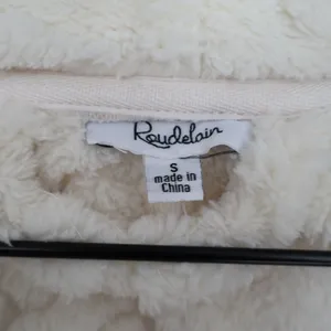 Roudelain Wrap Bathrobe Womens S White Fleece Cable Knit Shawl Collar Belt Waist thumbnail 5