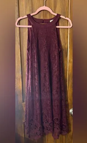 Altar’d State Elegant Lace Burgundy Dress thumbnail 1