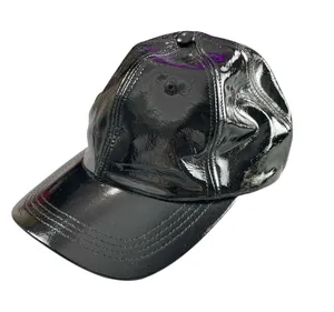 NEW Eugenia Kim 100% Leather Black Patent Glossy Strap Back Baseball Cap Hat OS thumbnail 1