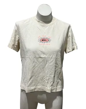 Quiksilver T-Shirt Womens M Cream Graphic Logo Crew Neck Short Sleeve Tee thumbnail 1
