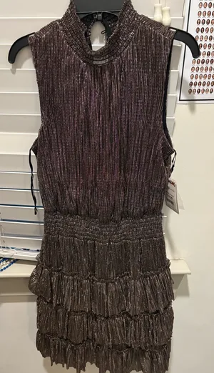 Brown sparkly halter mini dress thumbnail 1