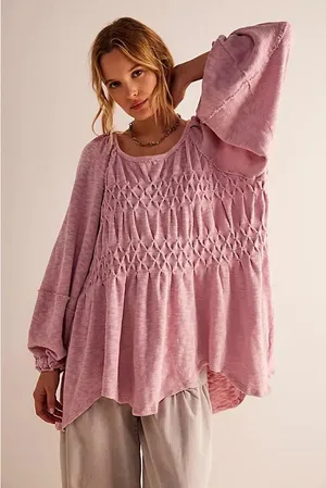 NEW‎ $128 Free People Women Cotton Snowbell Babydoll Top Sweater XS/S Pink thumbnail 1