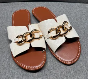 Chic Chain Slide Sandals Slip On Flat Summer Cream Tan Unbranded‎ Size 41 thumbnail 1