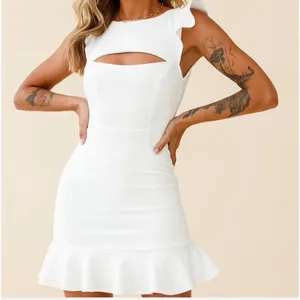 Selfie Leslie White Cutout Open Back Ruffle Hem Mini Fit Flare Dress US L Bridal thumbnail 1